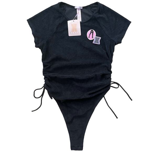 NWT Savage x Fenty Terrycloth Thong Bodysuit in Black Size Small - Picture 2 of 10